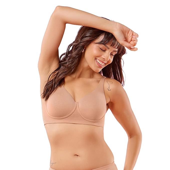 Enamor Women Cotton Innovations Bamboo Bliss,Plunge,Super Soft,Everyday T-Shirt Bra-Naturally Absorbent & Antimicrobial,Padded,Wirefree,High Coverage