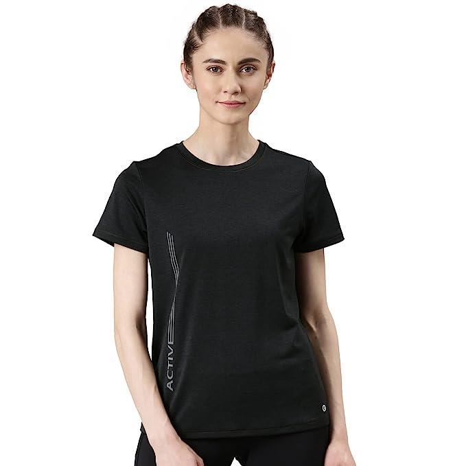Enamor Short Sleeve Crew Neck Regular Length Basic Dry Fit Workout Crew T-Shirt for Women - Relaxed Fit, Quick Dry, Antimicrobial