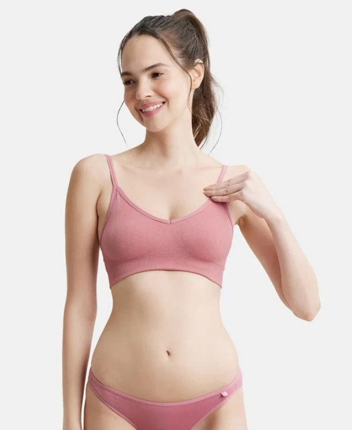 Jockey Women's Wired Padded Super Combed Cotton Elastane Strech Medium Coverage Plunge Neck Pushup Bra with Multiway Styling