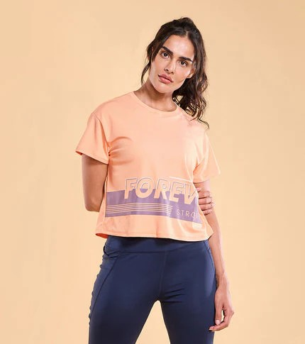 ENAMORE WOMEN T-SHIRTS TYPOGRAPHIC PRINTED DROP SHOULDER SLEEVES RELAXED FIT CROP T-SHIRT