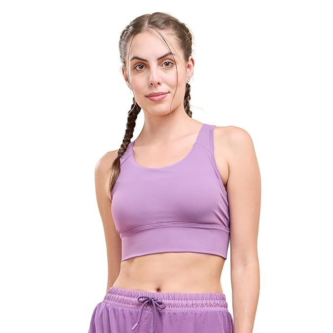 Enamor Wide Straps Seamed T-Back Basic Workout Sports Bra - Quick Dry, Antimicrobial, Removable Padding, Non-Wired, Full Coverage