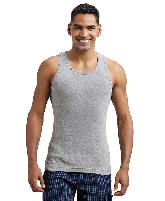 Jockey Men's Super Combed Cotton Rib Round Neck Slim Fit Sleeveless Vest with Extended Length for Easy Tuck