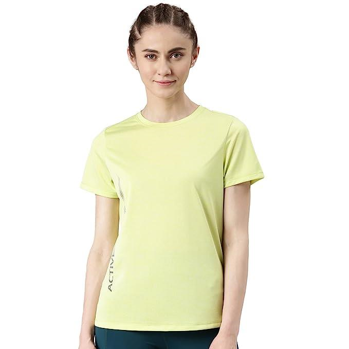 Enamor Short Sleeve Crew Neck Regular Length Basic Dry Fit Workout Crew T-Shirt for Women - Relaxed Fit, Quick Dry, Antimicrobial
