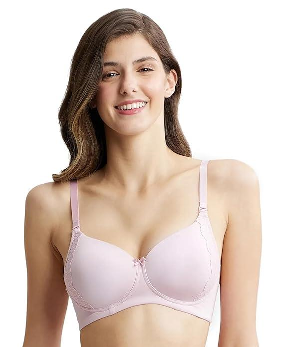 Jockey  Women's Wirefree Padded Soft Touch Microfiber Nylon Elastane Stretch Full Coverage Lace Styling Multiway T-Shirt Bra with Adjustable Straps