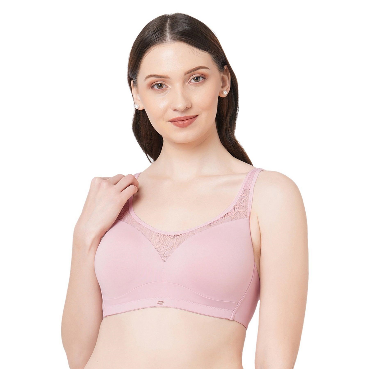 SOIE Women’s Full Coverage Padded Non-Wired Lacy Cami Bra|Soft Nylon Spandex Everyday Comfort Bra with Adjustable Straps & Feminine Lace Detailing
