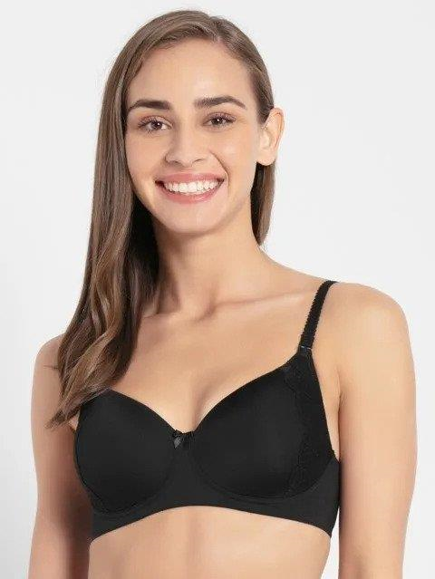 Jockey  Women's Wirefree Padded Soft Touch Microfiber Nylon Elastane Stretch Full Coverage Lace Styling Multiway T-Shirt Bra with Adjustable Straps