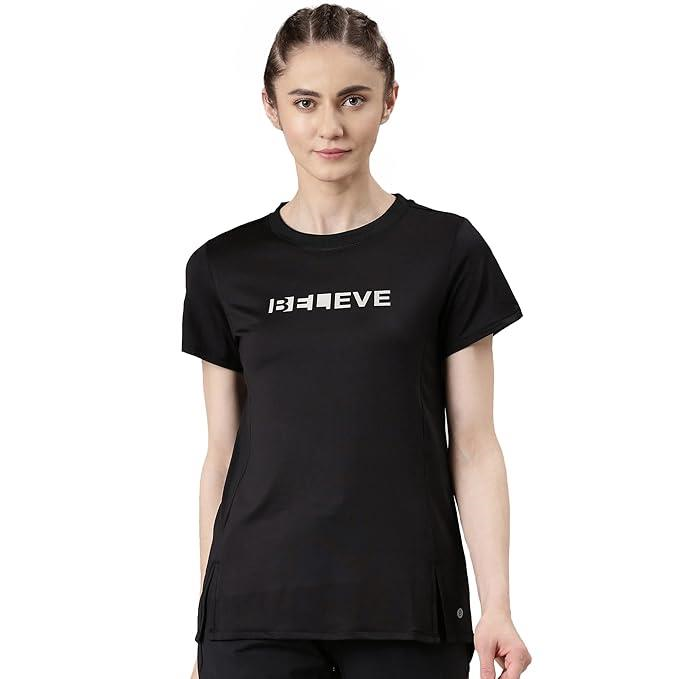Enamor Womens Athleisure Dry Fit with Antimicrobial & Sweat Wicking Crew Neck Short Sleeve Breathe Active Wear T-Shirt