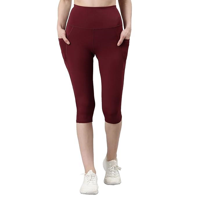 Enamor High Rise Drawstring Closure Active Capri Legging for Women- Hugged Fit, Quick Dry, Antimicrobial