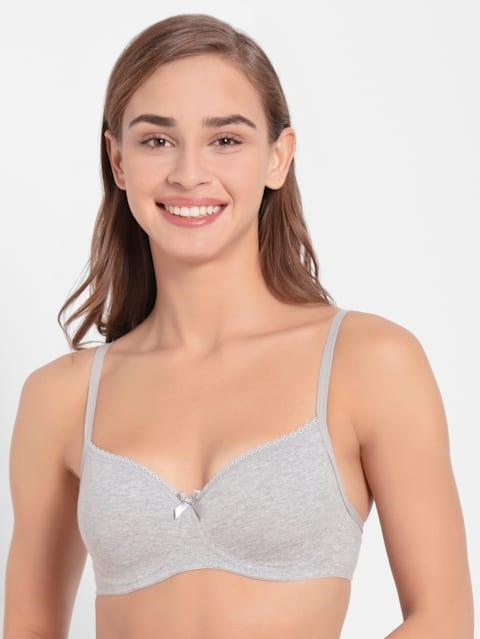 Jockey  Women's Wirefree Padded Super Combed Cotton Elastane Stretch Medium Coverage Lace Styling T-Shirt Bra with Adjustable Straps