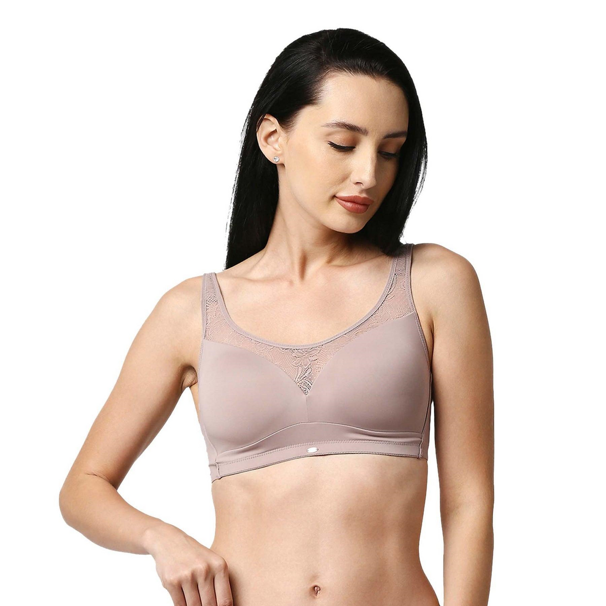 SOIE Women’s Full Coverage Padded Non-Wired Lacy Cami Bra|Soft Nylon Spandex Everyday Comfort Bra with Adjustable Straps & Feminine Lace Detailing