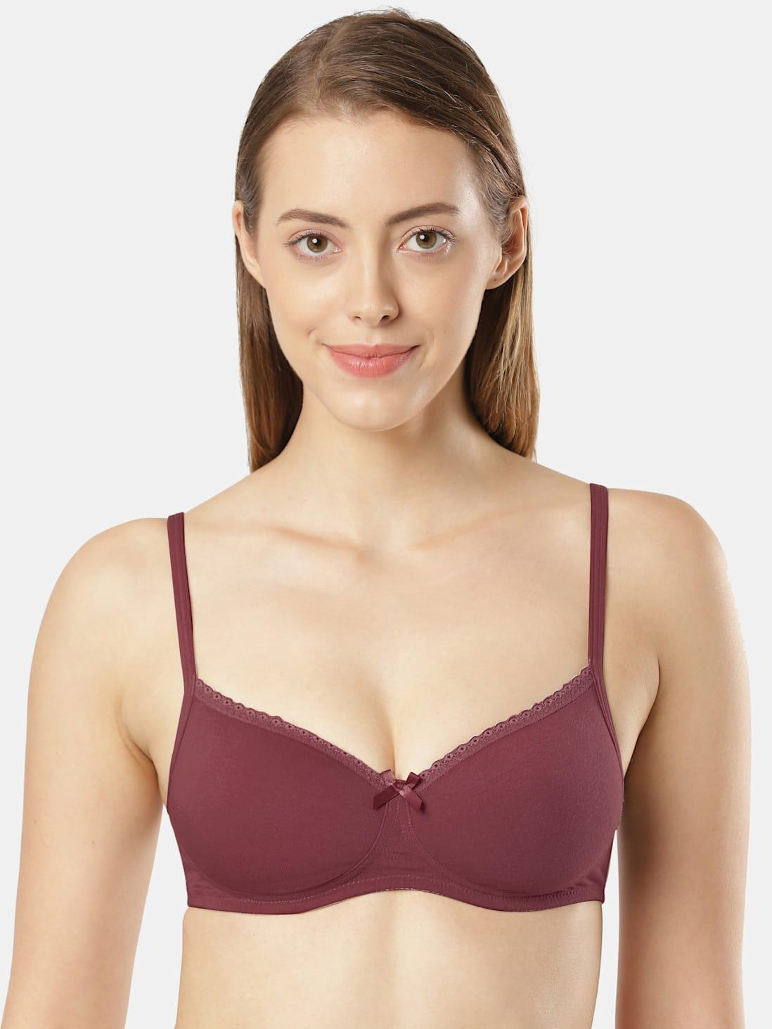 Jockey  Women's Wirefree Padded Super Combed Cotton Elastane Stretch Medium Coverage Lace Styling T-Shirt Bra with Adjustable Straps