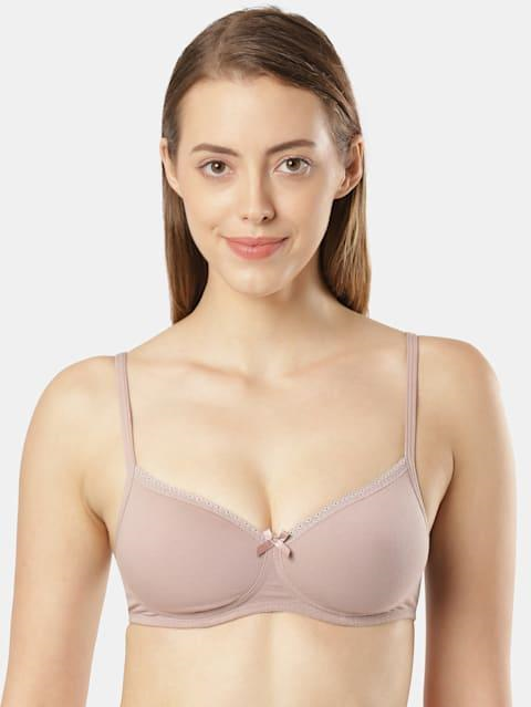 Jockey  Women's Wirefree Padded Super Combed Cotton Elastane Stretch Medium Coverage Lace Styling T-Shirt Bra with Adjustable Straps