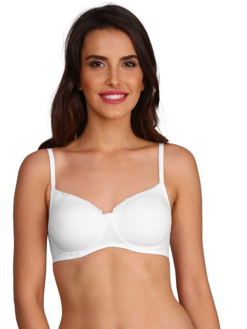 Jockey  Women's Wirefree Padded Super Combed Cotton Elastane Stretch Medium Coverage Lace Styling T-Shirt Bra with Adjustable Straps