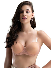 Clovia Women's Padded Underwired Demi Cup Strapless Balconette Bra with Transparent Straps and Band