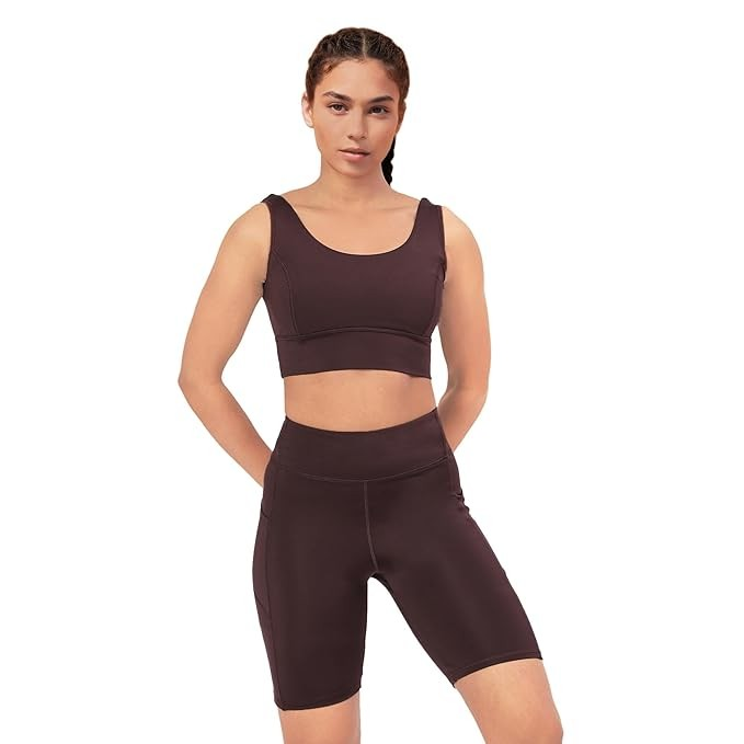 Enamor Sleeveless Crew Neck Crop Length Pull On Sports Bra for Women - Hugged Fit, Cut Away Back
