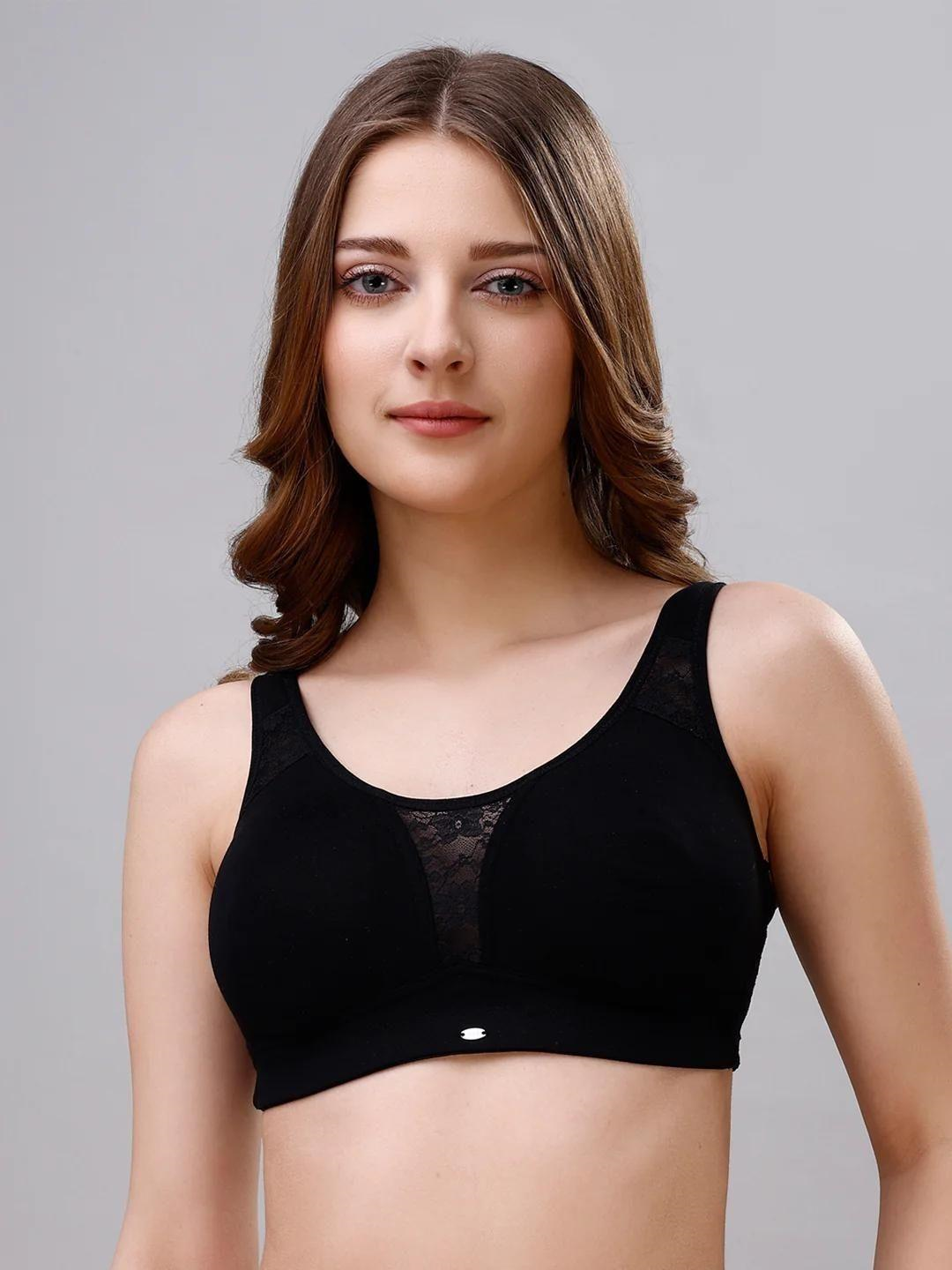 SOIE Women’s Full Coverage Minimizer Bra|Non Wired, Non Padded, Triple Layered Cups|Breathable Stretch Cotton with Lace & U-Back Support