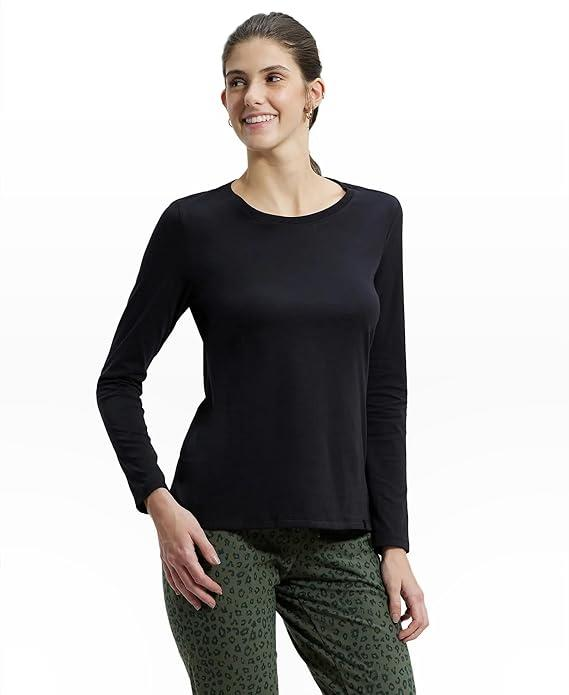 Jockey Women's Super Combed Cotton Rich Relaxed Fit Solid Round Neck Full Sleeve T-Shirt