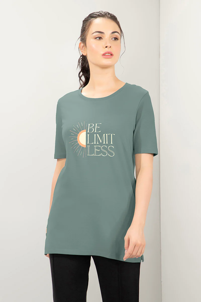 AMANTE WOMEN T-SHIRT STRETCH COTTON TERRY FABRIC A-LINE STYLING WITH RELAXED FIT, SIDE POCKET T-SHIRT