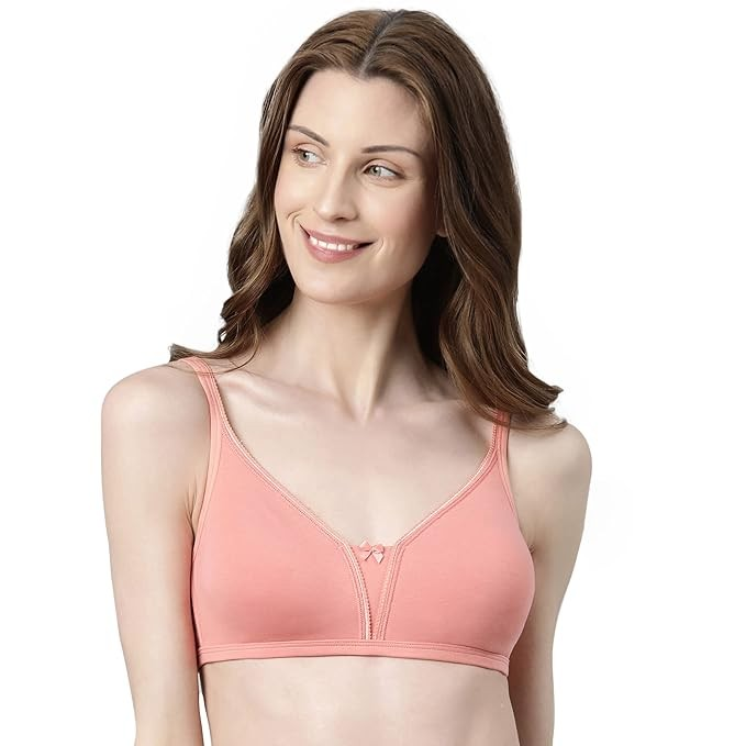 Enamor Better Support Women's Everyday Cotton Plunge T-Shirt Bra - Detachable Straps, Non-Padded, Wirefree, High-Coverage