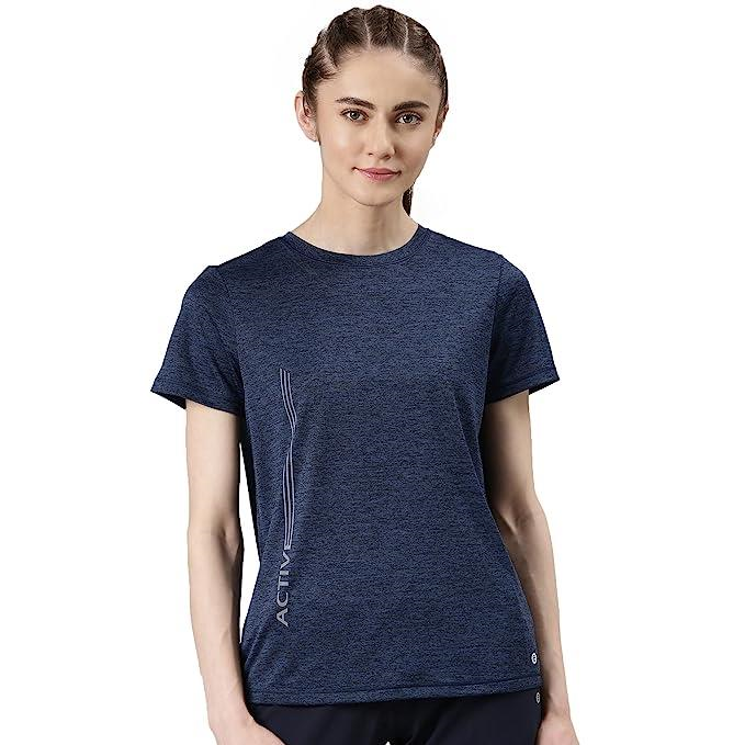 Enamor Short Sleeve Crew Neck Regular Length Basic Dry Fit Workout Crew T-Shirt for Women - Relaxed Fit, Quick Dry, Antimicrobial