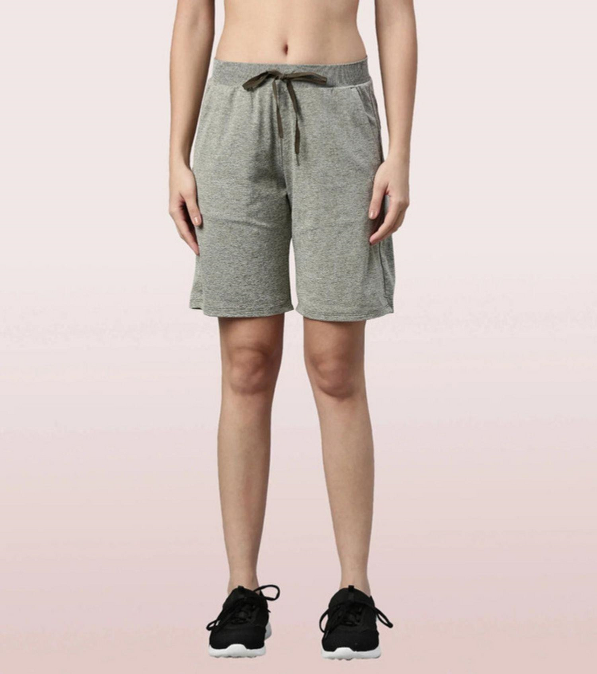 Enamor Mid Rise Knee length Drawstring Closure Active Shorts for Women - Relaxed Fit, Quick Dry, Antimicrobial