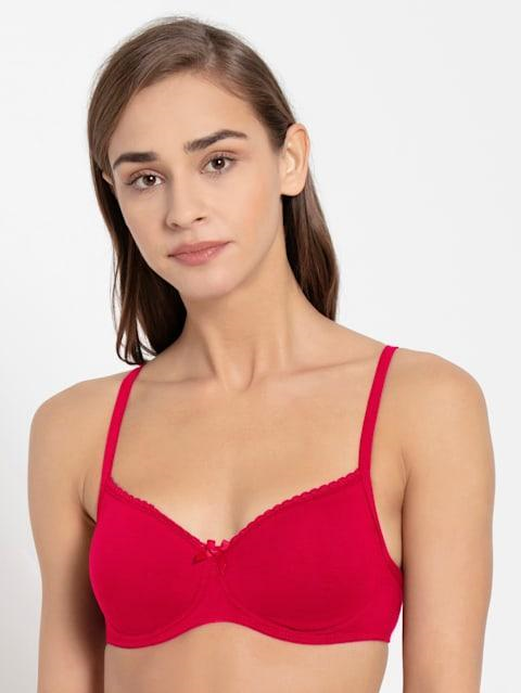 Jockey  Women's Wirefree Padded Super Combed Cotton Elastane Stretch Medium Coverage Lace Styling T-Shirt Bra with Adjustable Straps