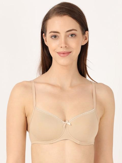 Jockey  Women's Wirefree Padded Super Combed Cotton Elastane Stretch Medium Coverage Lace Styling T-Shirt Bra with Adjustable Straps