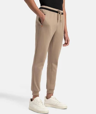 Jockey Men's Super Combed Cotton Rich Pique Fabric Slim Fit Mid Rise Joggers with Zipper Pockets