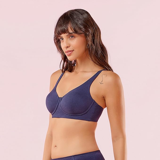 Enamor Women Cotton Innovations Bamboo Bliss,Plunge,Super Soft,Everyday T-Shirt Bra-Naturally Absorbent & Antimicrobial,Padded,Wirefree,High Coverage