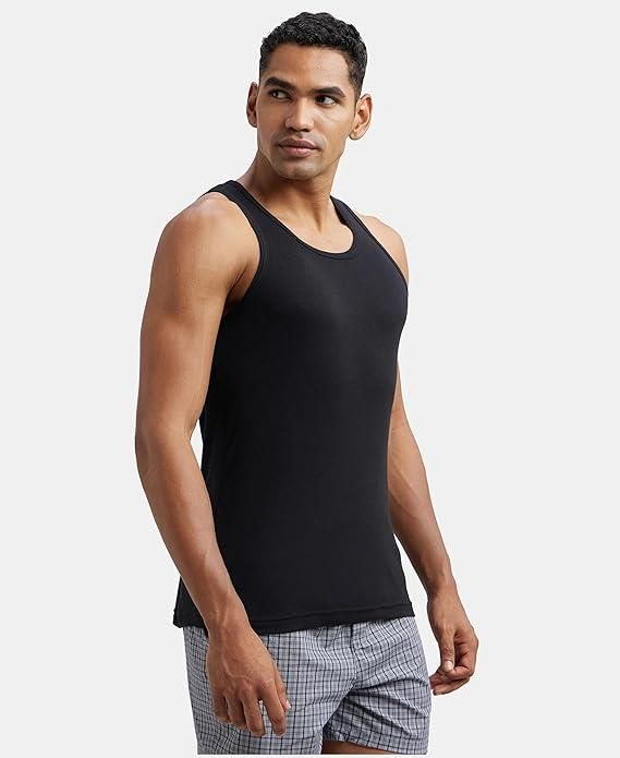Jockey Men's Super Combed Cotton Rib Round Neck Slim Fit Sleeveless Vest with Extended Length for Easy Tuck