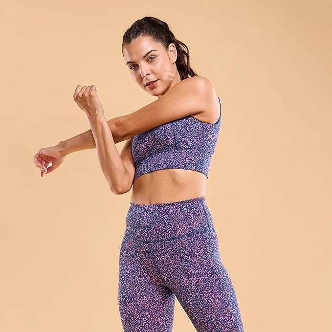 Enamor Cutaway Back Detail Quick Dry Printed Sports Bra - Removable Padding, Non-Wired, Medium Coverage