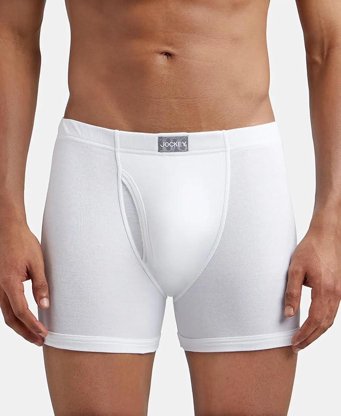 Jockey Men's White Super Combed Cotton Rib Solid Boxer Brief with Ultrasoft Concealed Waistband (Pack of 2)