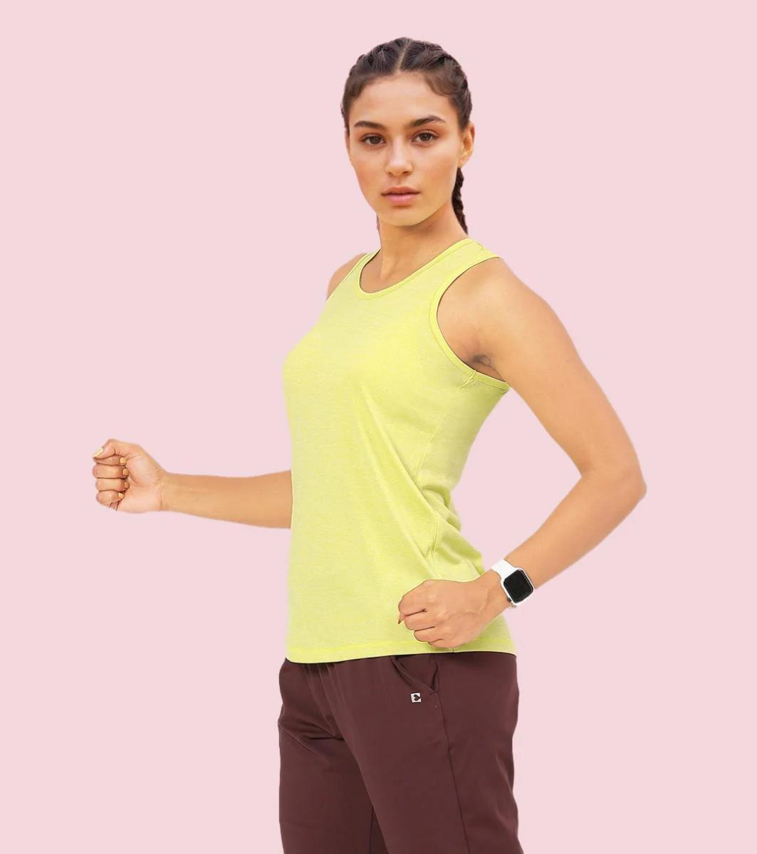 Enamor Sleeveless Round Neck Regular Length Tank T-Shirt - Slim Fit, Quick Dry, Antimicrobial