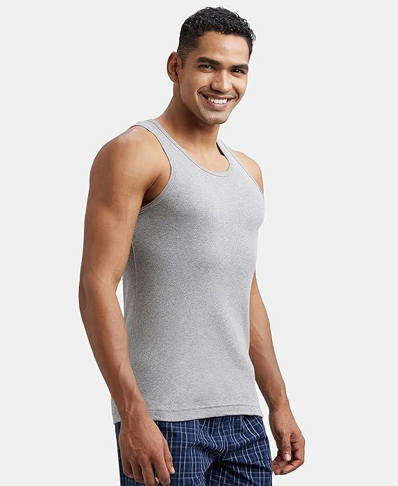 Jockey Men's Super Combed Cotton Rib Round Neck Slim Fit Sleeveless Vest with Extended Length for Easy Tuck