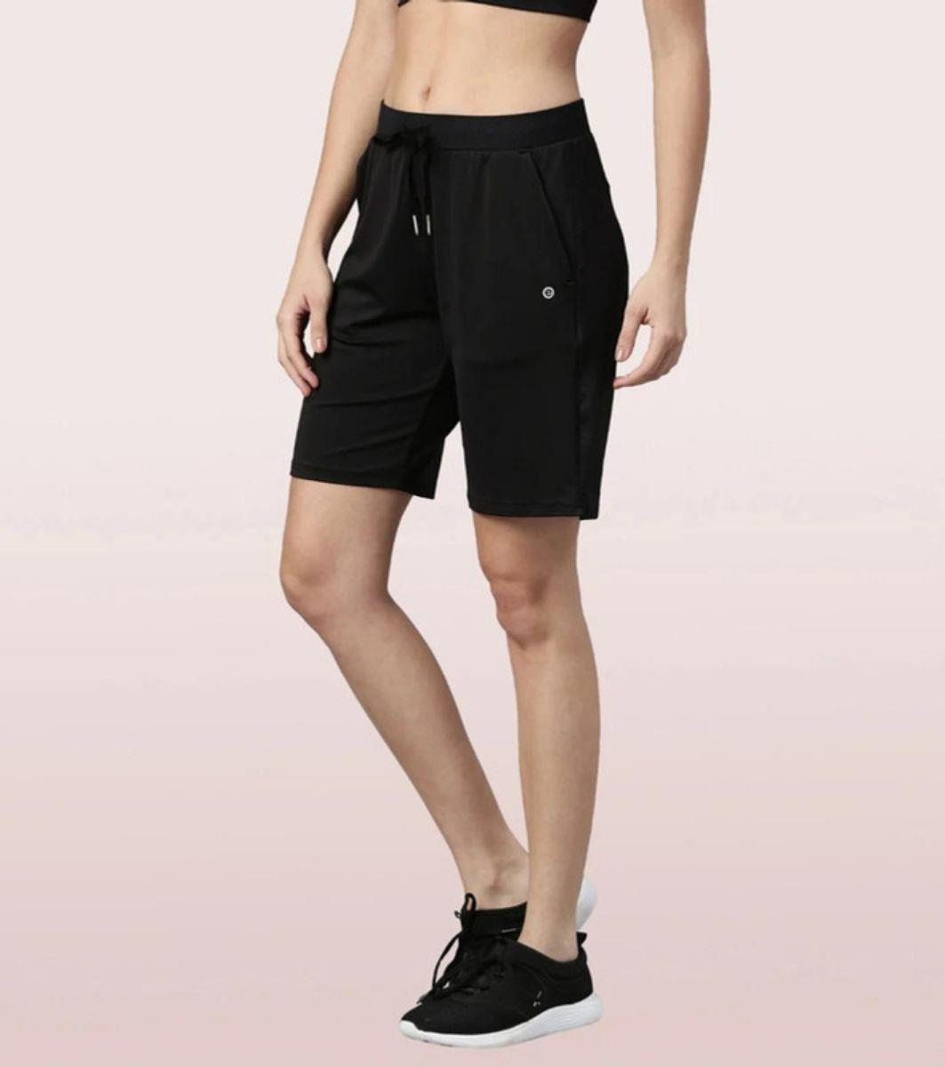 Enamor Mid Rise Knee length Drawstring Closure Active Shorts for Women - Relaxed Fit, Quick Dry, Antimicrobial