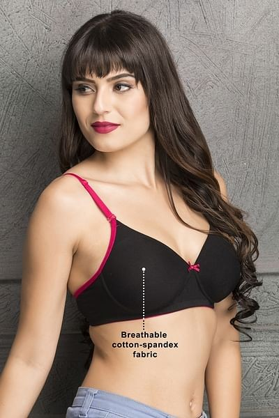Clovia Women's Cotton Solid Padded Full Covrage Wire Free T-Shirt Bra