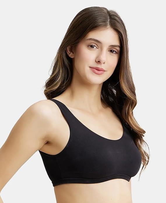 Jockey  Women's Super Combed Cotton Elastane Stretch Slip On Crop Top Bra with Stay Fresh Treatment