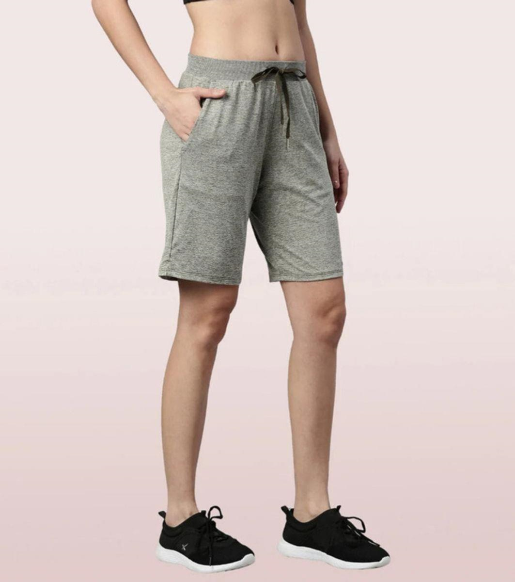 Enamor Mid Rise Knee length Drawstring Closure Active Shorts for Women - Relaxed Fit, Quick Dry, Antimicrobial