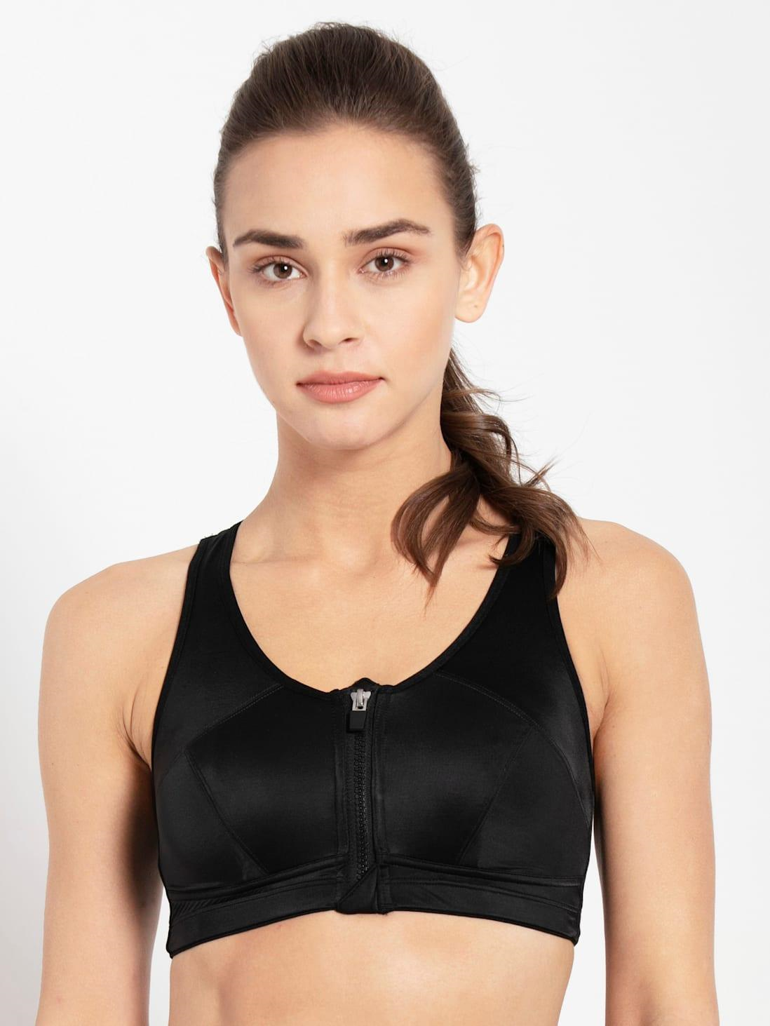 Jockey Women's Sports Bra | Wirefree | Padded | Full Coverage | Printed | Racer Back Front Zipper Styling | Microfiber Elastane Fabric