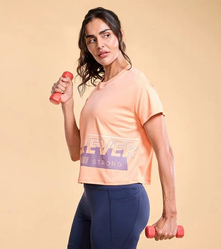 ENAMORE WOMEN T-SHIRTS TYPOGRAPHIC PRINTED DROP SHOULDER SLEEVES RELAXED FIT CROP T-SHIRT