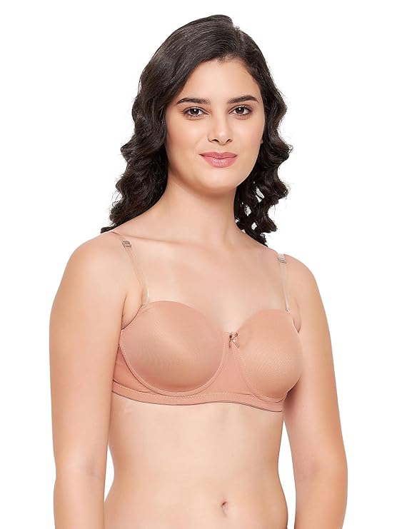Clovia Women's Padded Underwired Demi Cup Strapless Balconette Bra with Transparent Straps and Band