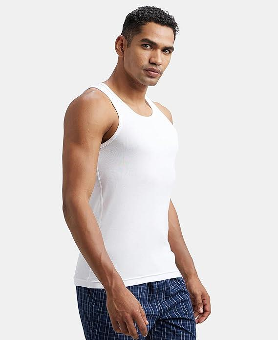 Jockey Men's Super Combed Cotton Rib Round Neck Slim Fit Sleeveless Vest with Extended Length for Easy Tuck