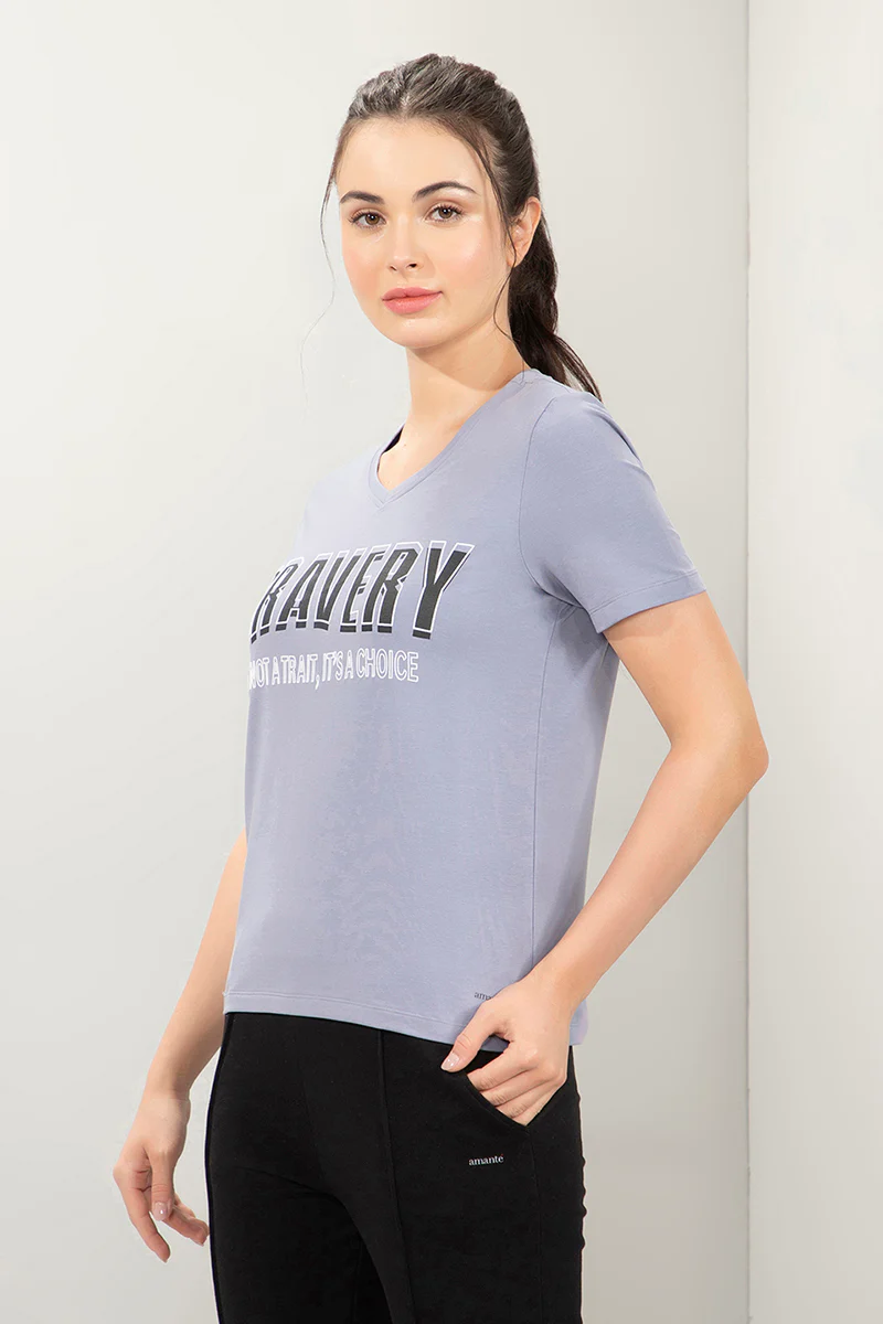 AMANTE WOMEN ESSENTIAL V-NECK PRINTED SOFT COTTON FABRIC RELAXED FIT TEE