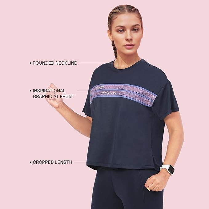 ENAMORE WOMEN T-SHIRTS TYPOGRAPHIC PRINTED DROP SHOULDER SLEEVES RELAXED FIT CROP T-SHIRT