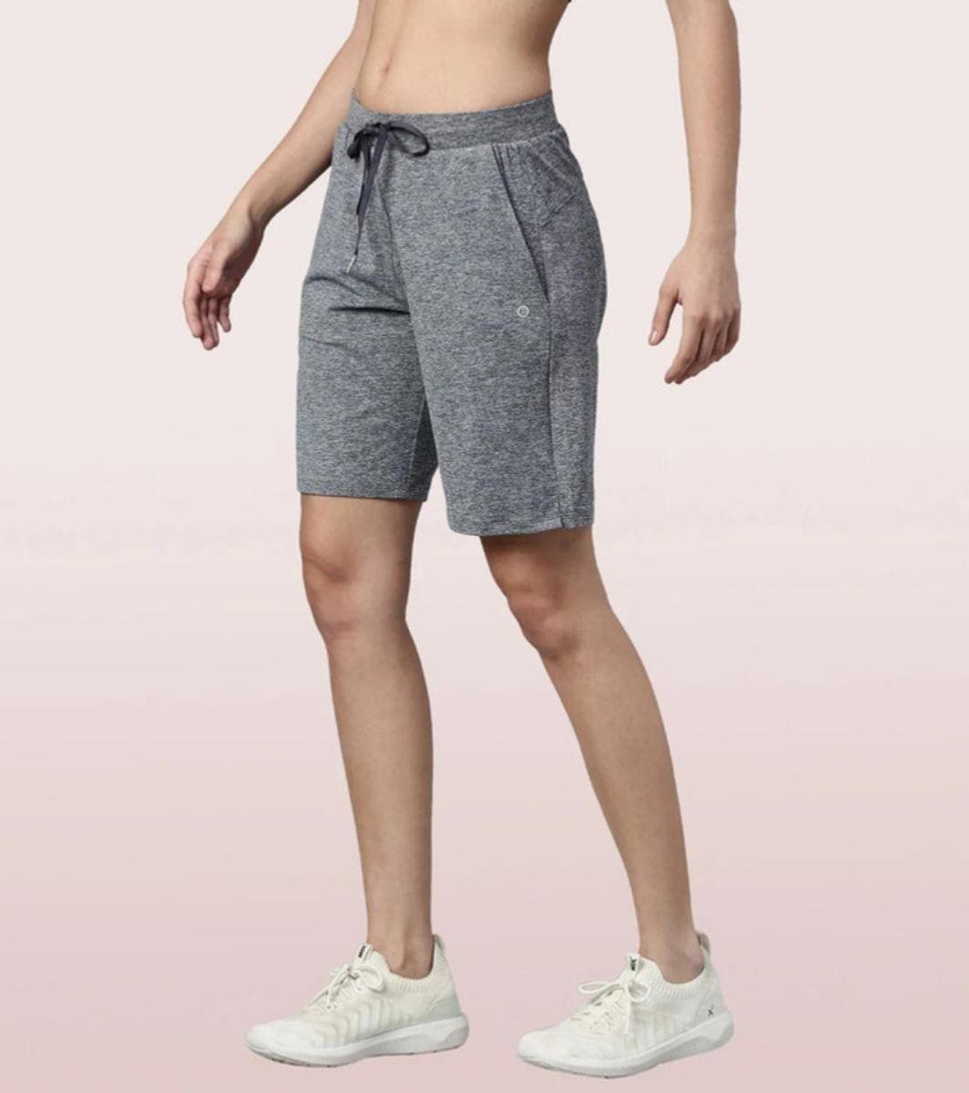 Enamor Mid Rise Knee length Drawstring Closure Active Shorts for Women - Relaxed Fit, Quick Dry, Antimicrobial