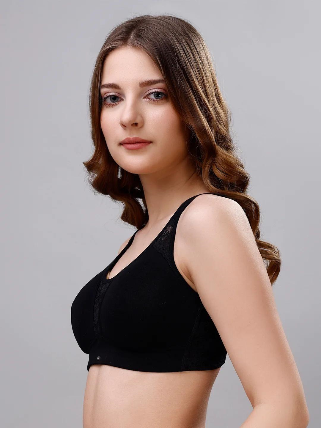 SOIE Women’s Full Coverage Minimizer Bra|Non Wired, Non Padded, Triple Layered Cups|Breathable Stretch Cotton with Lace & U-Back Support