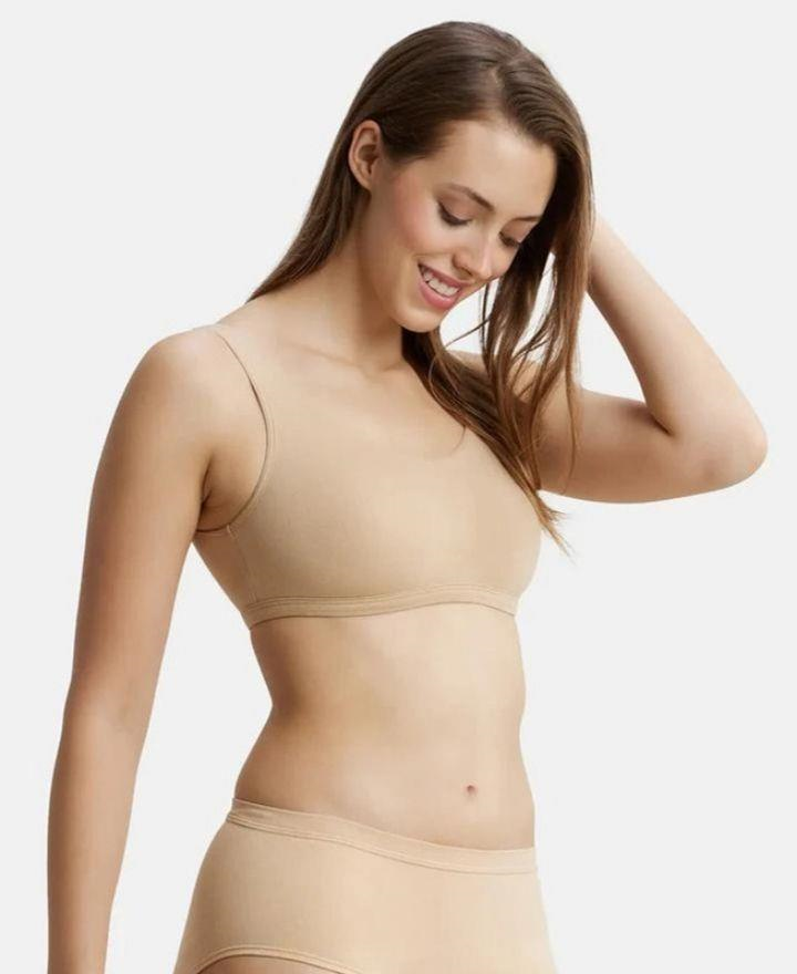 Jockey  Women's Super Combed Cotton Elastane Stretch Slip On Crop Top Bra with Stay Fresh Treatment