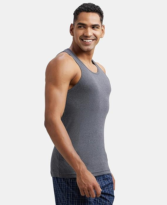 Jockey Men's Super Combed Cotton Rib Round Neck Slim Fit Sleeveless Vest with Extended Length for Easy Tuck
