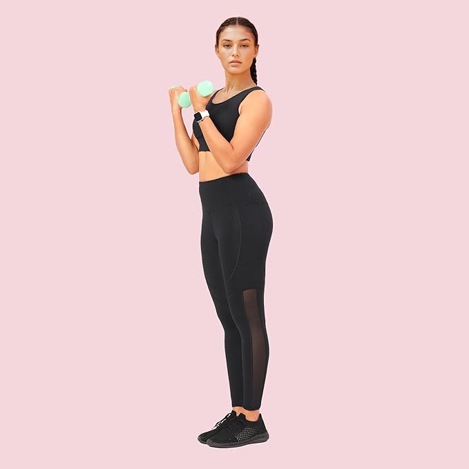 ENAMORE WOMEN'S QUICK DRY HIGH WAIST WORKOUT LEGGINGS WHITE ELASTICATED WAISTBAND