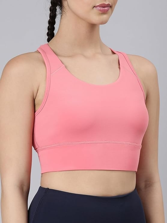 Enamor Wide Straps Seamed T-Back Basic Workout Sports Bra - Quick Dry, Antimicrobial, Removable Padding, Non-Wired, Full Coverage